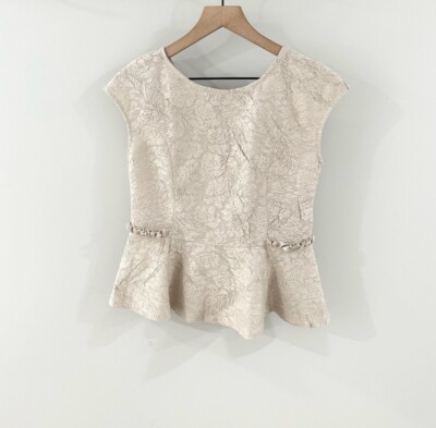 Haut Zara Péplum Crème Manches Longues Texturé - Taille XS - Occasion Excellent état