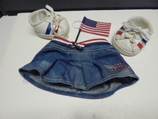 Build A Bear 4th of July Outfit Denim Flag Skirt Red White Blue Shoes FLAG USA
