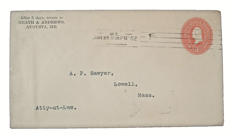 US SC U362 AUGUSTA, ME POSTAL HISTORY , COVER 1902