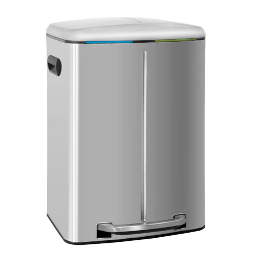 Kitchen Trash Can w/ Lid for Office Bedroom Bathroom Step Trash Bin Fingerprint