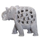 KRAFTSKALA Single Stone Elephant & Baby Jali Elephant Soapstone Showpiece 4 Inch