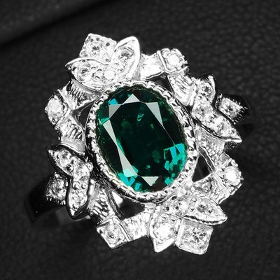 Vibrant Vivid Green Emerald 1.75Ct 925 Sterling Silver White Gold Rings Size 7