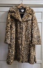 Vintage Newport News Leopard Print Faux Fur Coat Large Long Mob Wife Y2K 90s