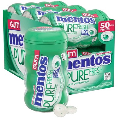 Mentos Pure Fresh Sugar Free Gum, Spearmint, 50 Count (Pack of 6), Spearmint 