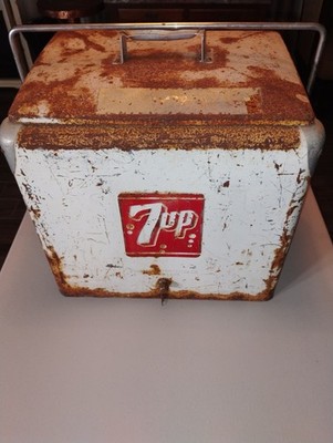 Vintage 7up Metal Drink Cooler Ice Chest Progress Refrigerator Co.
