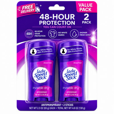2 Pack - Lady Speed Stick Invisible Dry, Shower Antiperspirant Deodorant, 2.3 oz