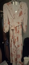 Light Pink Floral Belted Maxi Dress Long Sleeve V-Neck Women’s Size S