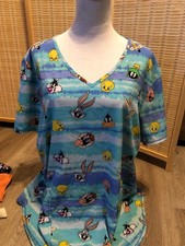 Scrubs Scrub Top Cartoon Looney Tunes Toons 2XL Bugs Bunny Taz Tweety Daffy Duck