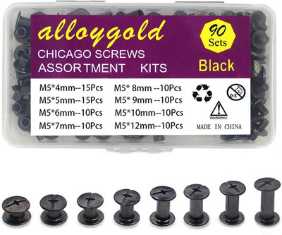 Gun Black Chicago Screws Leather Rivets Assorted ，8 Sizes of Screw Rivets Chicag