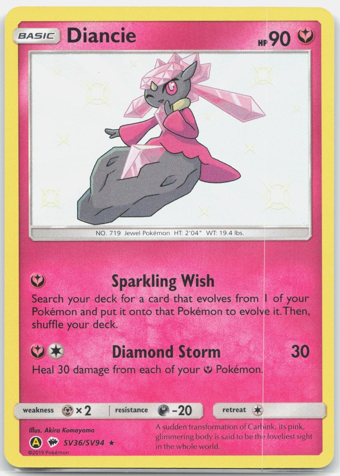 Diancie SV36/SV94 Shiny Rare Hidden Fates Shiny Vault Pokemon Holo Near Mint