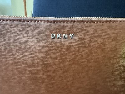 DKNY Bryant Dome R12EL655 Caramel Faux Leather Minimalist Top Zip Crossbody Bag