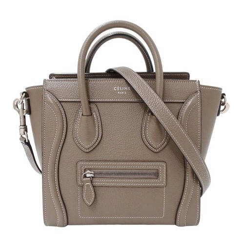 CELINE Luggage Nano Shopper Greige Leather Shoulder Bag #044