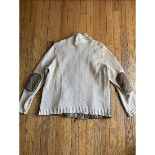 Lauren Ralph Lauren Quilted Faux Suede Knit Sweater Jacket 1X Beige Tan Button - Picture 5 of 5