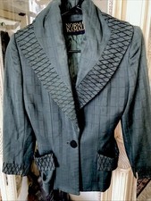 Norma Kamali Vtg 1980  s Green Jacket Shawl Collar Wool SZ 40 Italy Flaws
