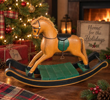 Vintage Wooden Rocking Horse Figurine 19" Folk Art Rustic Nursery D cor