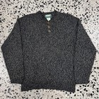 VINTAGE 80S 90S OUTFITTERS MADE IN USA HENLEY STYLE SWEATER with black, gray, and cream textured knit.