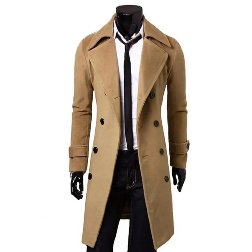 Simple Trench Coat  Double-breasted Male Men Coat  Coldproof