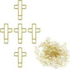 50 Pcs Cross Paper Clips, Golden Cross Paper Clips for Bible, Cross Bookmark Dec