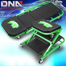2-IN-1 40" Foldable Z Creeper Mechanics Garage Work Stool Rolling Chair Green