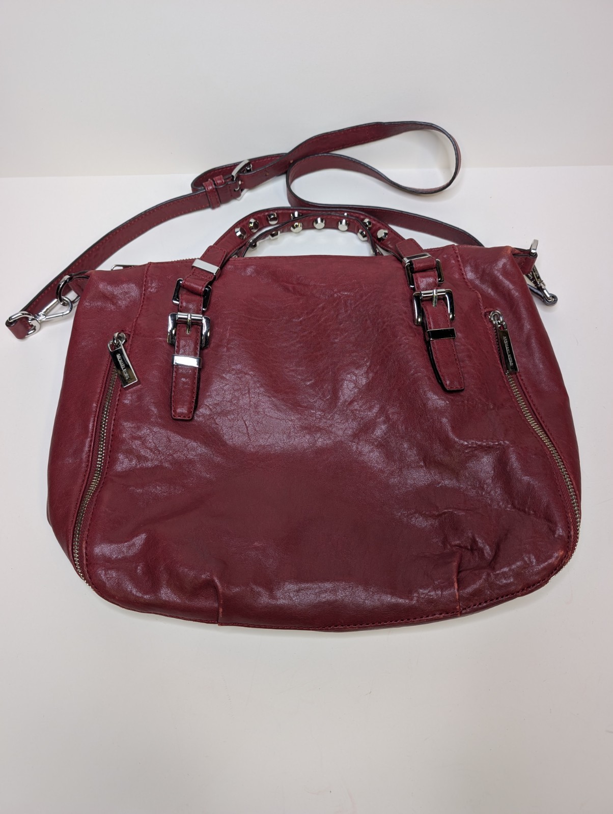 Michael Kors Red Soft Leather Studded Handle Shoulder Bag Purse