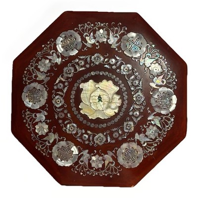 Vintage Chinese Lacquer Mother of Pearl Inlay Wedding Candy Box 11.5 