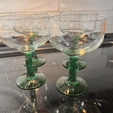 Set Of 4 Libbey Juniper Green Cactus Stem Margarita Glasses 4" by 6.25"