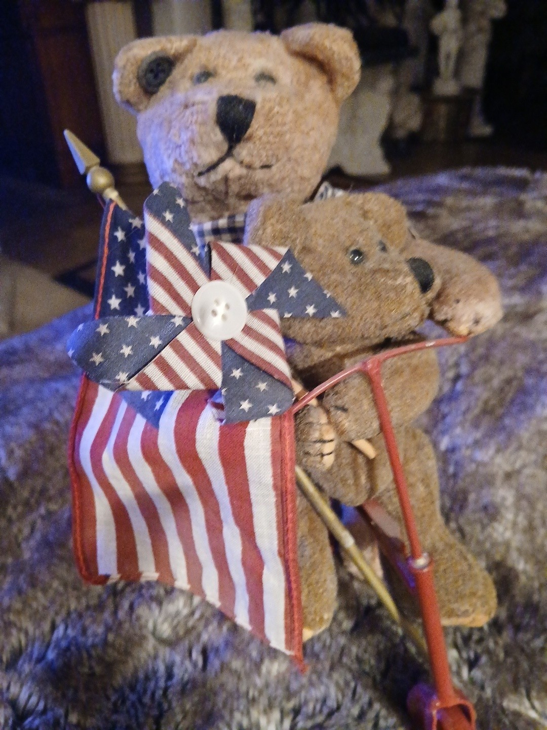 12in Exceptual Patriot Bears Riding His Bicycle  With His Little Buddy.From The