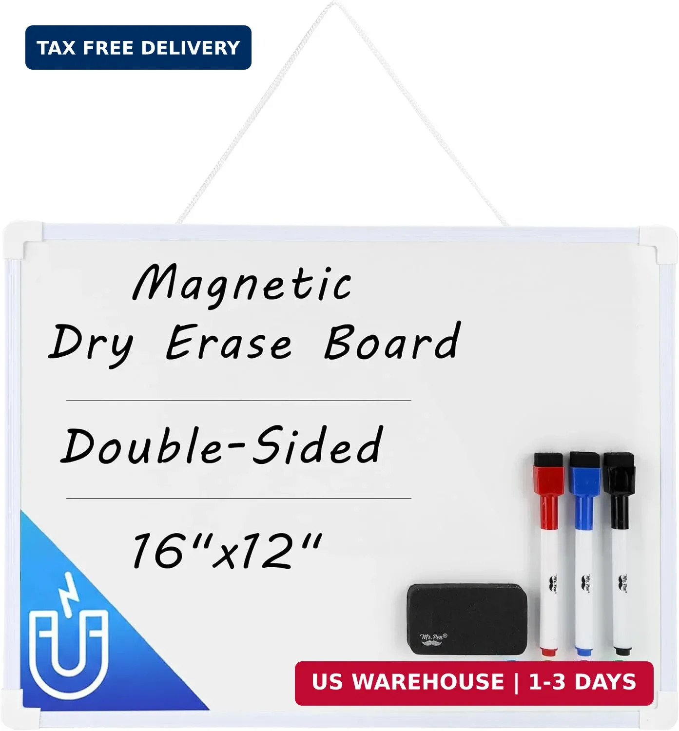 Double-Sided Dry Erase Board for Wall, 16" x 12", Magnetic