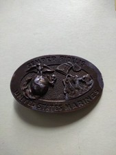 U.S Marine Corp USMC Vintage Brass Belt Buckle Semper Fidelis 1970s