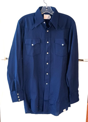 NEW VTG MEN'S H BAR C NAVY BLUE PEARL SNAP LONG SLEEVE WESTERN SHIRT SIZE 15 33