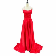 Sherri Hill Sz. 12 Red Satin Lace Up Back Valentines A-Line Formal Prom Dress