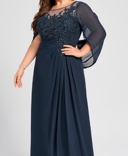 JJ  s House Navy Blue MOB Gown Scoop A-line Chiffon 18