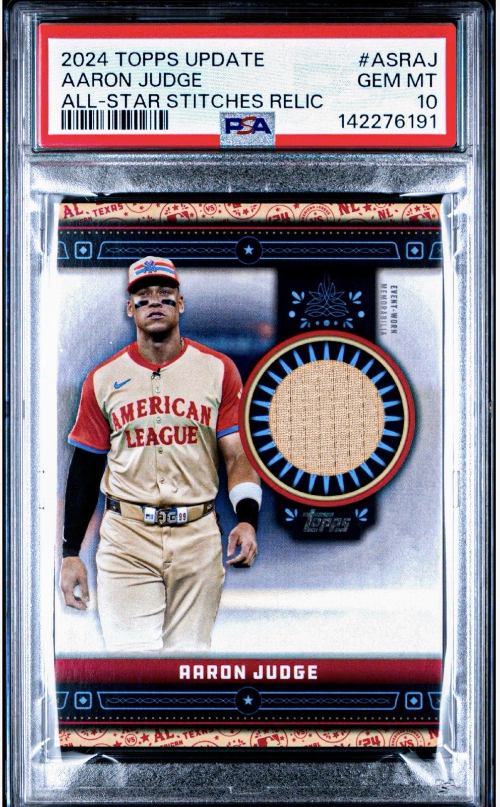 TOPPS AARON JUDGE ALL-STAR STITCHES GAME WORN PATCH JERSEY RELIC GRADED PSA 🔥🔥
