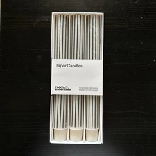 Room Essentials 6 Pk Taper Candle Set Black & White Stripe Unscented 8” High