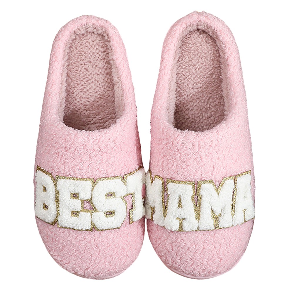 PANTOFOLA D’ORO Pantofole in cotone con ricamo lettere bordo oro soffici scarpe da camera da letto (rosa 40 41)