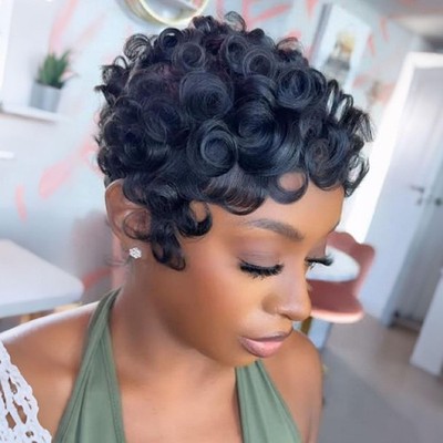 Pixie Cut Wigs for Black Women Brazilian Curly Pixie Cut Wig Human Hair Glueless