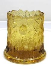 EAPG Tree Stump Toothpick Holder Leaf Leaves Amber Antique