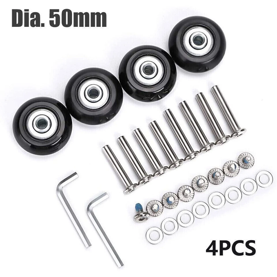 4x Gepäck Koffer Ersatz Räder Achsen 50mm Reparatur Mute Gummi Leis Rollen - Bild 4 von 4