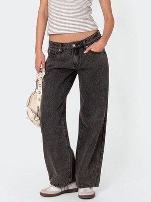 edikted Petite Wide Leg Jeans - Black wash M