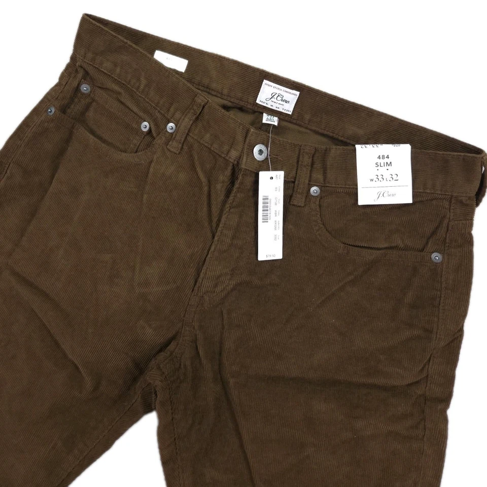 New J Crew 484 Slim Corduroy Pants Mens 33x32 Brown Chino - Image 2 of 4