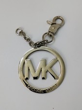 Michael Kors Signature Logo Silver Tone Key Fob Hang Charm Keychain Medallion