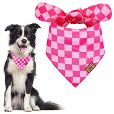 Pink Checkered Dog Bandana Checkerboard Print Fabric Scarf Medium Adjustable