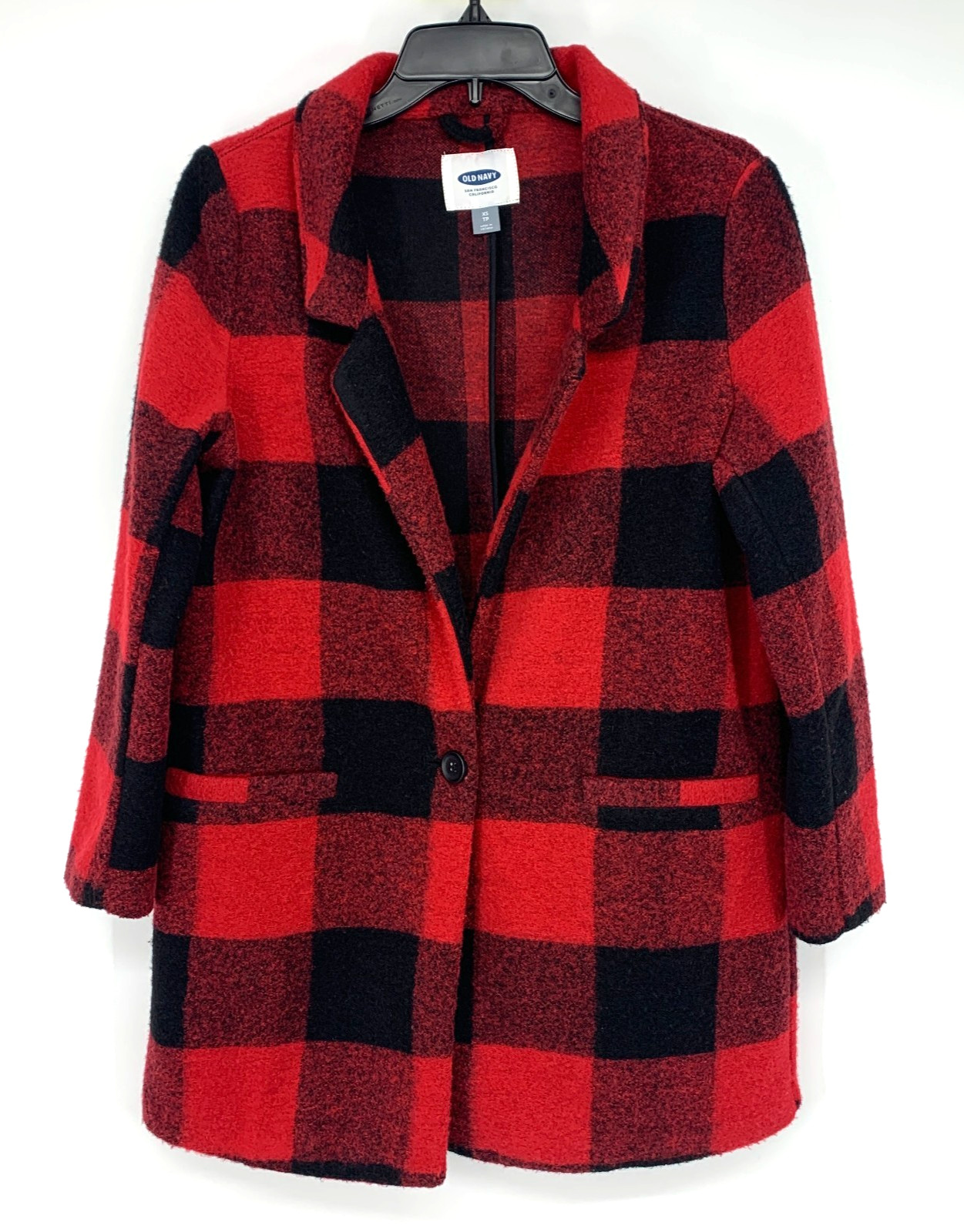 Old Navy Coat Womens Size XS Buffalo Plaid Red Black Flannel Single Button