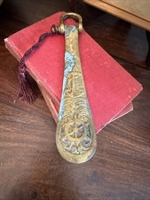 Nautical Antique Vintage solid brass 7.3  shoe horn Anchor Ship wheel Verdigris