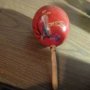 Red Wooden Maraca Hand Shaker Percussion Instrument, Single 1-Piece