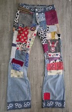 Vintage 60s Patchwork Denim Jeans Flare Bootcut Hippie Woodstock 30x35 Original