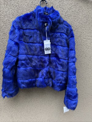 Gaudi Jeans Faux Fur Coat Blue Size 44 New With Tags