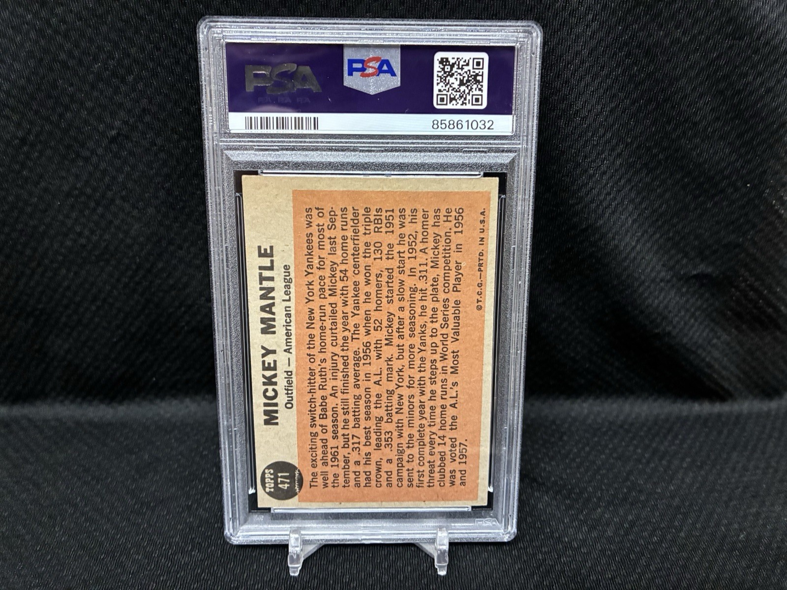 1962 Topps All-Star Mickey Mantle #471 All-Star PSA Authentic view 2