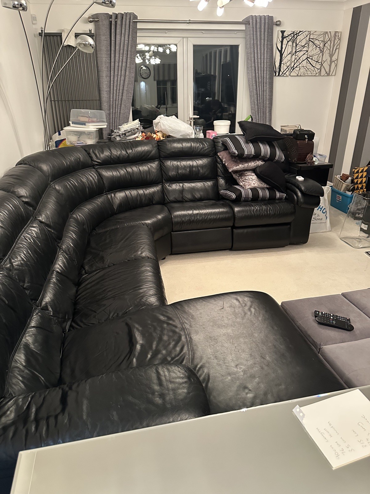 Italian  Leather Corner Sofa 5 Seater Black Recliner