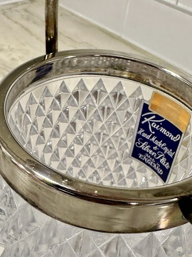 Vintage Raimond England ICE BUCKET Hand Made Crystal Silver Plated Rim Handle - Picture 8 of 19